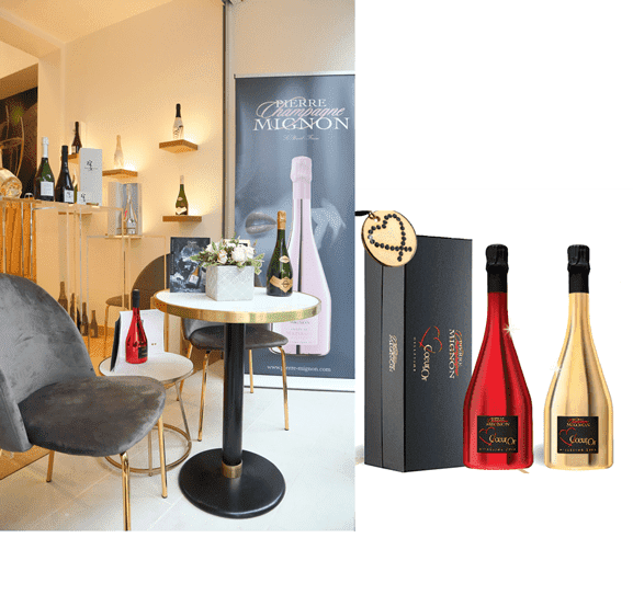 boutique Pierre Mignon, bouteille de champagne et coffret