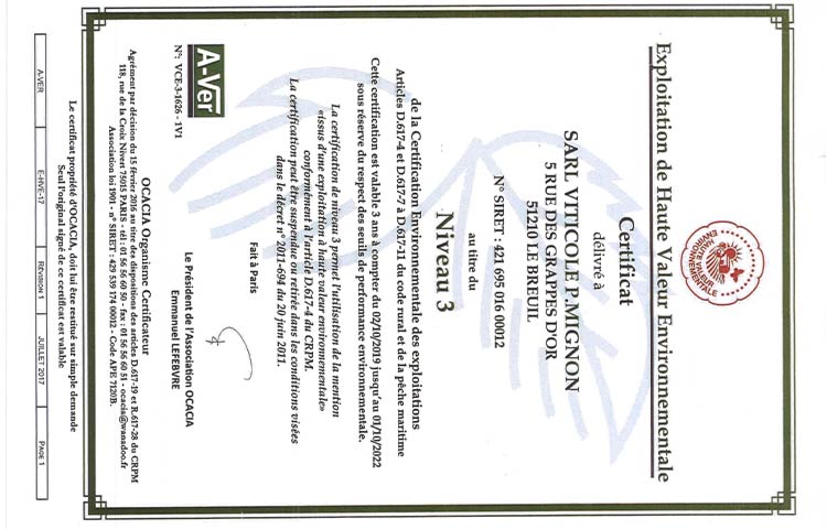 Certificat - Exploitation de Haute Valeur Environnementale, niveau 3